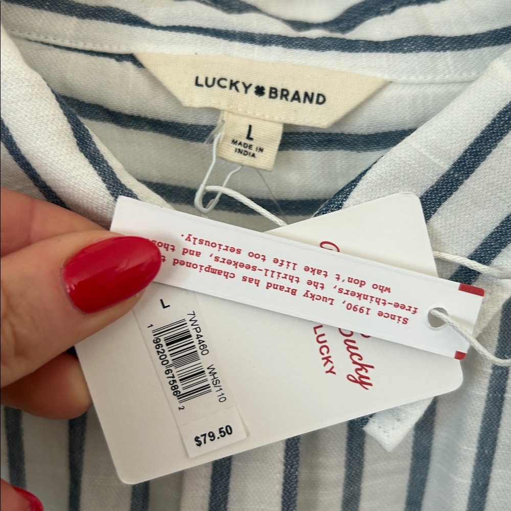 Lucky Brand Women’s Vertical Stripe Button-Down Shirt - White & Blue - Picture 6 of 16